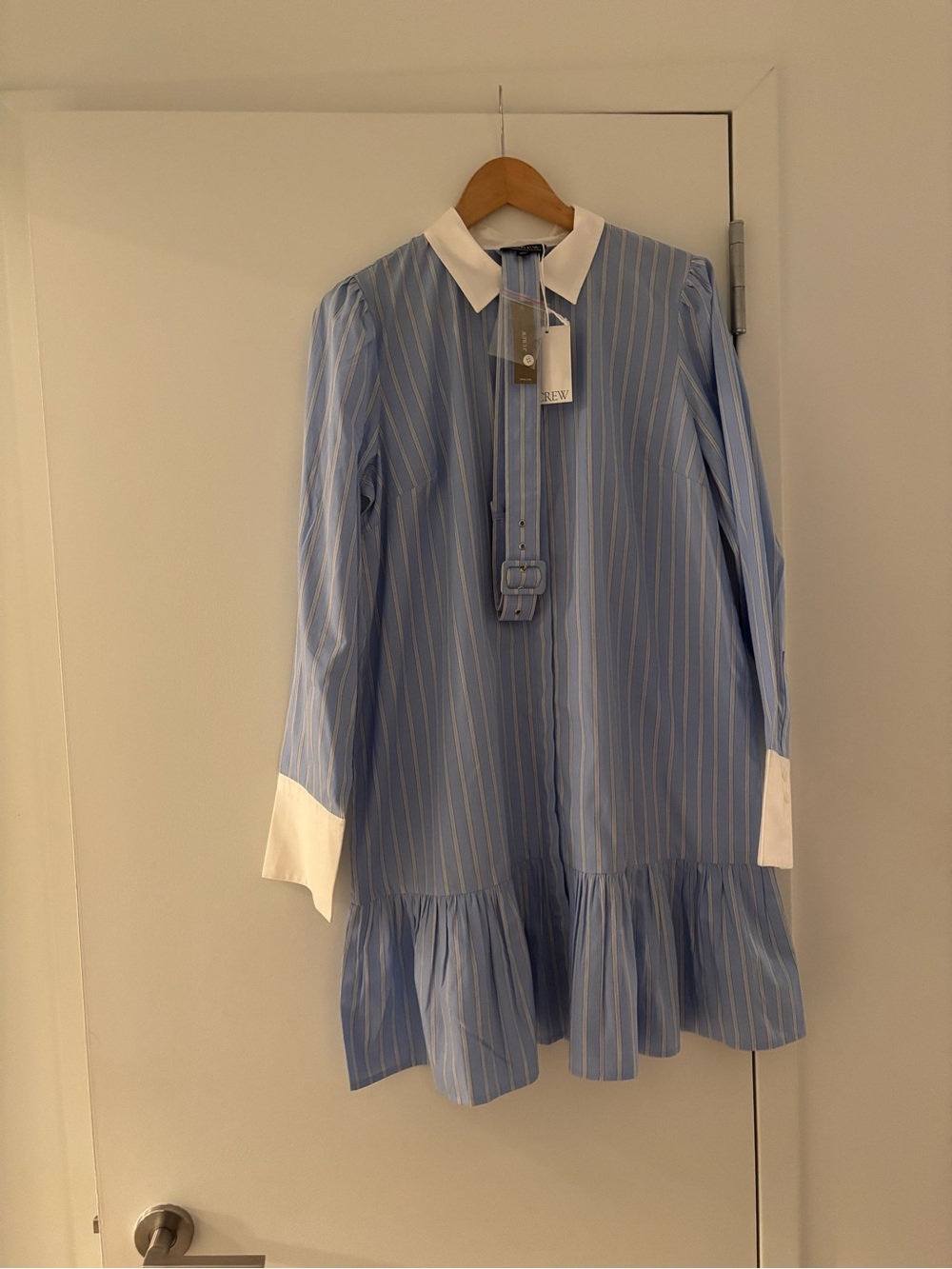 J. Crew Light Blue Striped Shirt Dress with White Collar